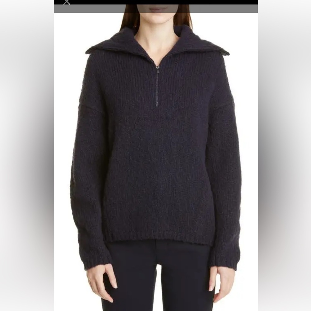 VINCE Oversized Chunky Wool Blend Pullover Sweater in Coastal Blue.